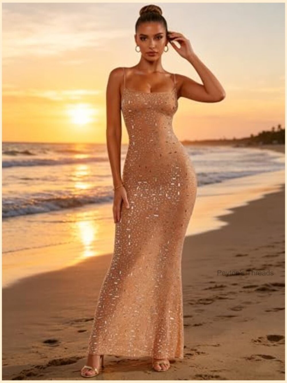 Mesh Rhinestone Cover Up Dress Sparkle Sheer Maxi Swimwear Coverups - Picture 2 of 7